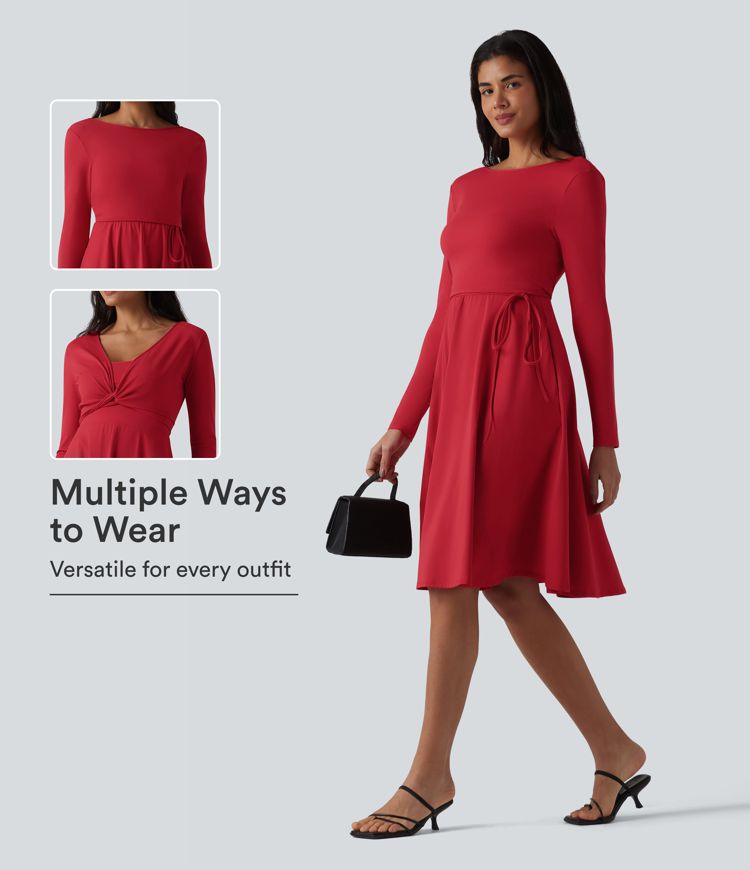 SoftlyZero™ Airy Long Sleeve Wrapped 2-Piece InstantCool Midi Dress with Pockets SoftlyZero™ Airy Long Sleeve Wrapped 2-Piece InstantCool Midi Dress with Pockets