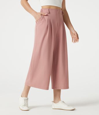 Halara Flex™ pantalones de trabajo cropped de cintura alta, pierna ancha, en tejido waffle, con bolsillos.