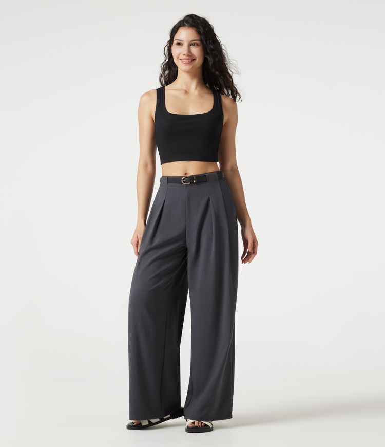 Mid Rise Baggy Casual Linen-Feel Pants with Pockets