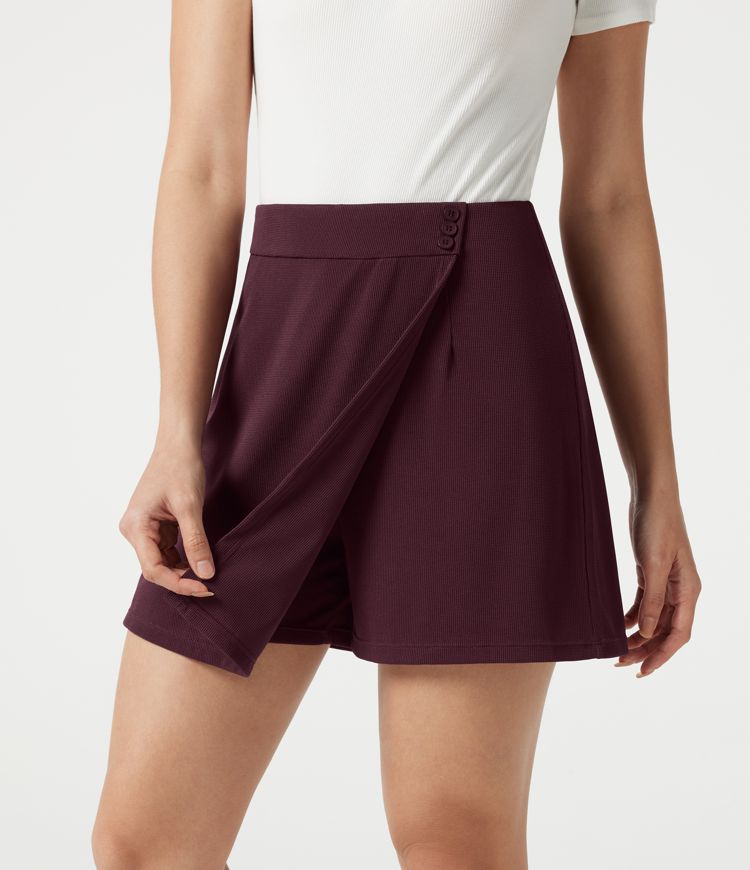 High Waisted Mini Waffle Work Skort with Pockets