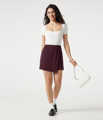 High Waisted Mini Waffle Work Skort with Pockets