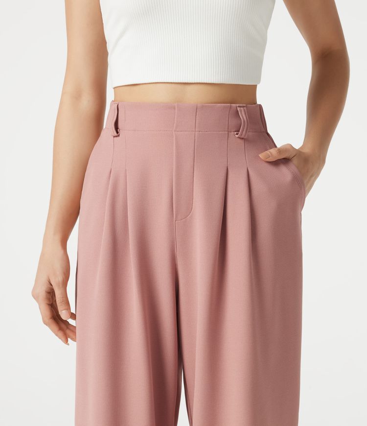 Halara Flex™ - Verkürzte Stoffhose mit hohem Bund, Seitentaschen, Waffelmuster und weitem Bein