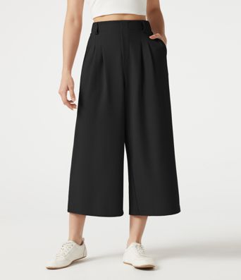Halara Flex™ - Verkürzte Stoffhose mit hohem Bund, Seitentaschen, Waffelmuster und weitem Bein Halara Flex™ - Verkürzte Stoffhose mit hohem Bund, Seitentaschen, Waffelmuster und weitem Bein