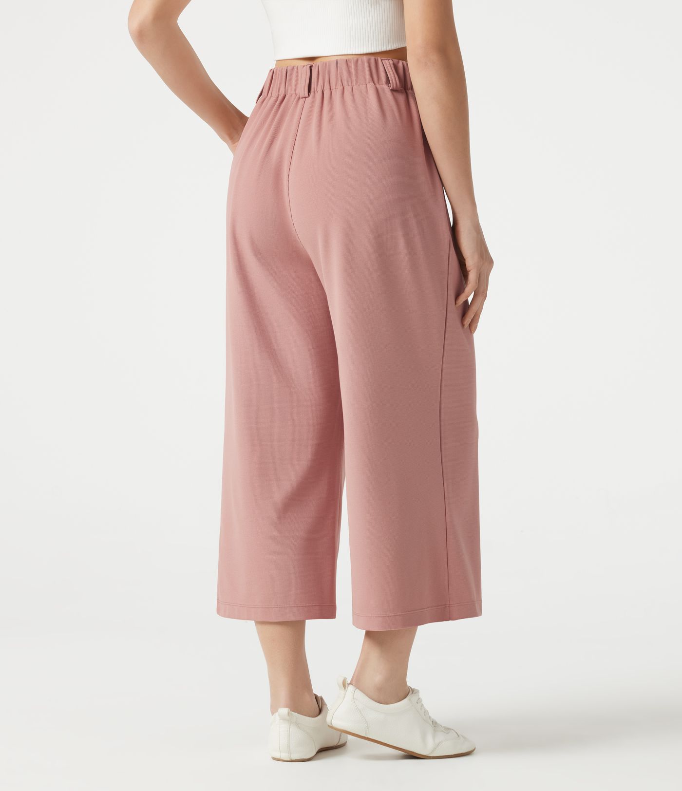 Halara Flex™ - Verkürzte Stoffhose mit hohem Bund, Seitentaschen, Waffelmuster und weitem Bein