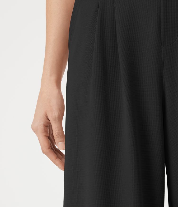 Halara Flex™ - Verkürzte Stoffhose mit hohem Bund, Seitentaschen, Waffelmuster und weitem Bein Halara Flex™ - Verkürzte Stoffhose mit hohem Bund, Seitentaschen, Waffelmuster und weitem Bein