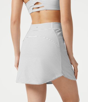 High Waisted Stripe 2-in-1 Bodycon Mini Golf Skirt with Pockets-Longer Length