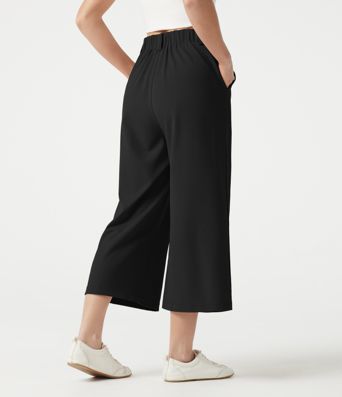 Halara Flex™ - Verkürzte Stoffhose mit hohem Bund, Seitentaschen, Waffelmuster und weitem Bein Halara Flex™ - Verkürzte Stoffhose mit hohem Bund, Seitentaschen, Waffelmuster und weitem Bein