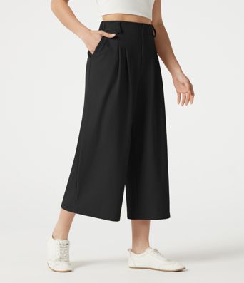 Halara Flex™ - Verkürzte Stoffhose mit hohem Bund, Seitentaschen, Waffelmuster und weitem Bein Halara Flex™ - Verkürzte Stoffhose mit hohem Bund, Seitentaschen, Waffelmuster und weitem Bein