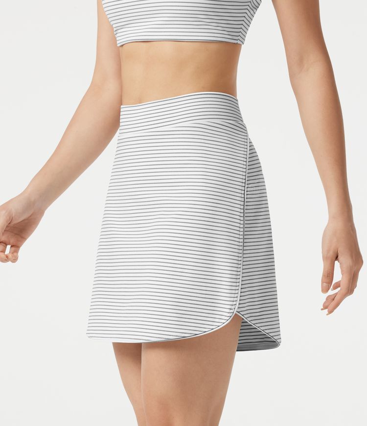 High Waisted Stripe 2-in-1 Bodycon Mini Golf Skirt with Pockets-Longer Length