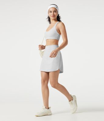 High Waisted Stripe 2-in-1 Bodycon Mini Golf Skirt with Pockets-Longer Length