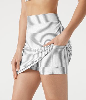 High Waisted Stripe 2-in-1 Bodycon Mini Golf Skirt with Pockets-Longer Length