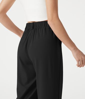 Halara Flex™ - Verkürzte Stoffhose mit hohem Bund, Seitentaschen, Waffelmuster und weitem Bein Halara Flex™ - Verkürzte Stoffhose mit hohem Bund, Seitentaschen, Waffelmuster und weitem Bein