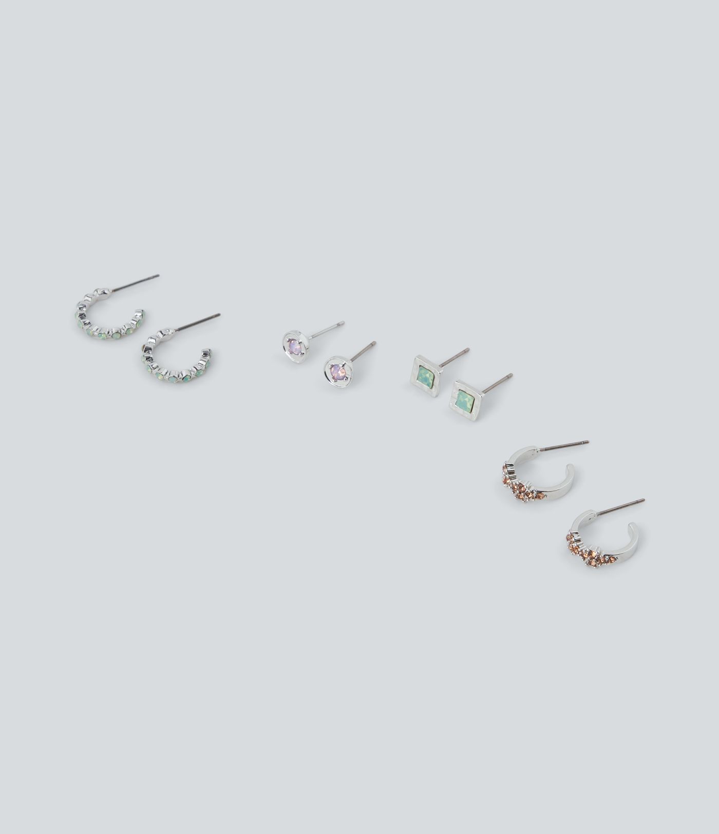 4 Pairs Alloy Colorful Rhinestone Earrings Set