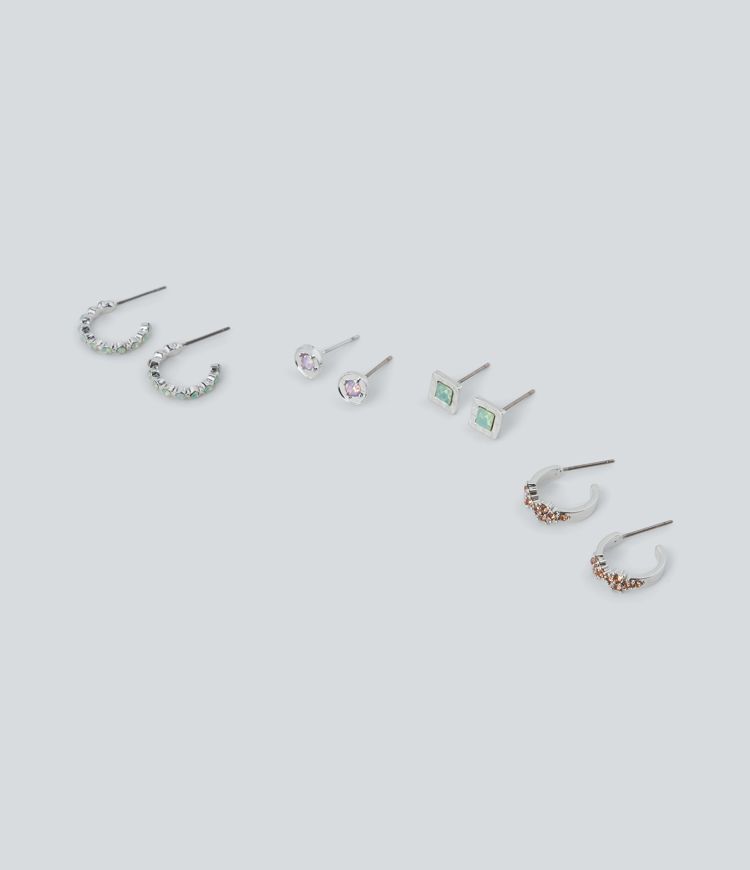 4 Pairs Alloy Colorful Rhinestone Earrings Set