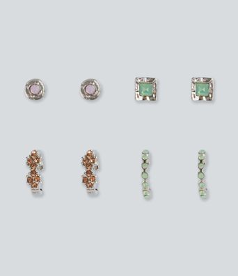 4 Pairs Alloy Colorful Rhinestone Earrings Set