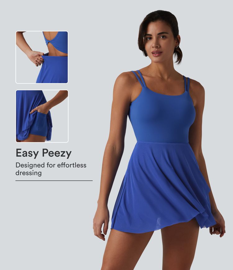 SoftlyZero™ Built-in Bra Contrast Mesh 2-in-1 Mini Tennis Active Slip Dress with Pockets-Easy Peezy Edition-UPF50+ SoftlyZero™ Built-in Bra Contrast Mesh 2-in-1 Mini Tennis Active Slip Dress with Pockets-Easy Peezy Edition-UPF50+