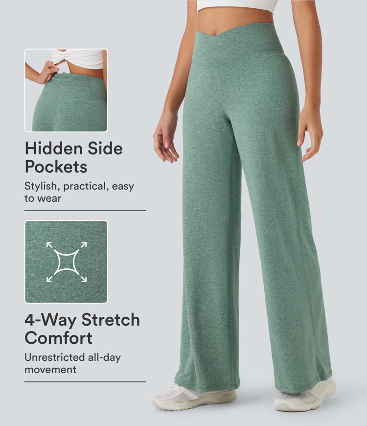Crossover High Waisted Pocket Wide Leg Yoga Pants Crossover High Waisted Pocket Wide Leg Yoga Pants