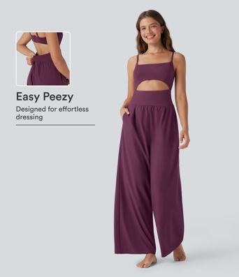 Breezeful™ Cut Out Quick Dry Yoga Jumpsuit with Pockets-Easy Peezy Edition