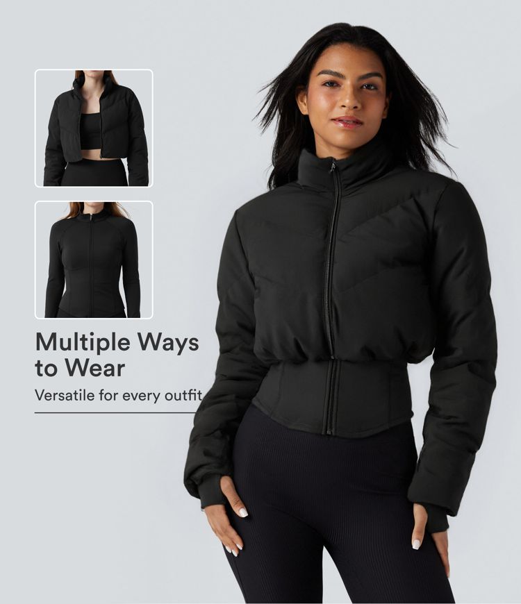 Women's PuffFlex 3-in-1 Stand Collar Casual Cropped Puffer Coat