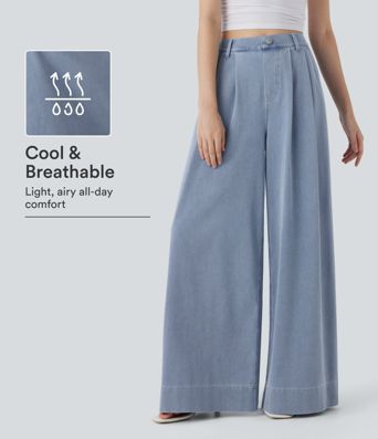 Halara Flex™ High Waisted Wide leg Cool Touch Quick Dry Denim Casual Jeans with Pockets