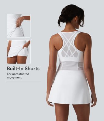 SoftlyZero™ Airy Crisscross Racerback Breathable Mesh 2-piece Built-in Bra Cool Touch Dance Active Dress with Pockets-UPF50+ SoftlyZero™ Airy Crisscross Racerback Breathable Mesh 2-piece Built-in Bra Cool Touch Dance Active Dress with Pockets-UPF50+