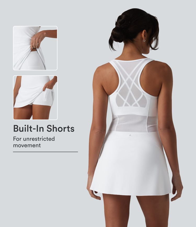 SoftlyZero™ Airy Crisscross Racerback Breathable Mesh 2-piece Built-in Bra Cool Touch Dance Active Dress with Pockets-UPF50+ SoftlyZero™ Airy Crisscross Racerback Breathable Mesh 2-piece Built-in Bra Cool Touch Dance Active Dress with Pockets-UPF50+