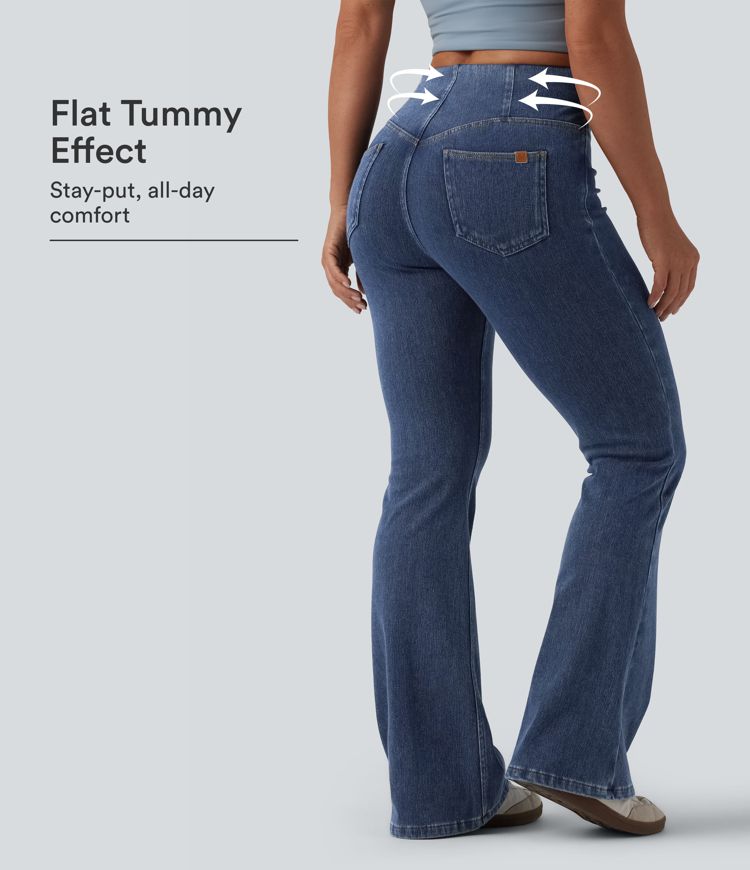 Halara Flex™ Mid Rise Tummy Control Flare Casual Jeans with Pockets Halara Flex™ Mid Rise Tummy Control Flare Casual Jeans with Pockets