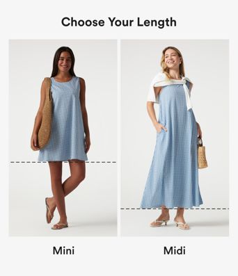 Round Neck Sleeveless Midi Crinkle Gingham Casual Tank Dress with Pockets