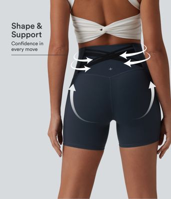 Halara Ultrasculpt™ High Waisted Tummy Control Crossover Back Running Biker Shorts 5'' with Pockets