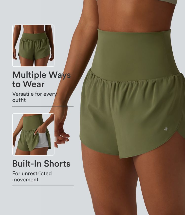 Breezeful™ Foldover Super High Waisted Crossover Hem 2-in-1 Quick Dry Workout Shorts with Pockets Breezeful™ Foldover Super High Waisted Crossover Hem 2-in-1 Quick Dry Workout Shorts with Pockets