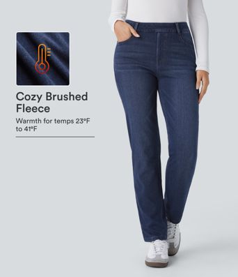 Halara Flex™ Denim Heat High Waisted Pockets Straight Leg Washed Casual Jeans