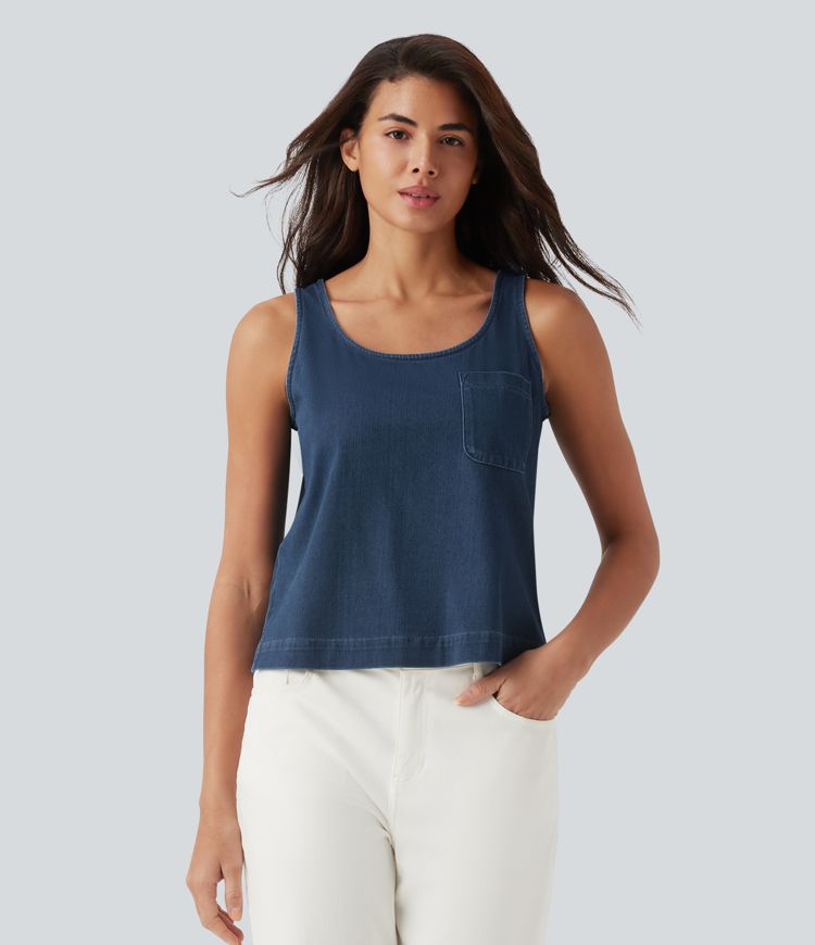 Halara Flex™ débardeur denim décontracté à encolure en U avec poche