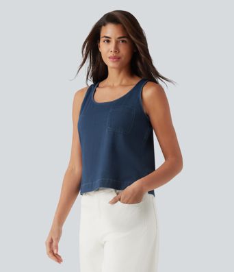 Halara Flex™ débardeur denim décontracté à encolure en U avec poche