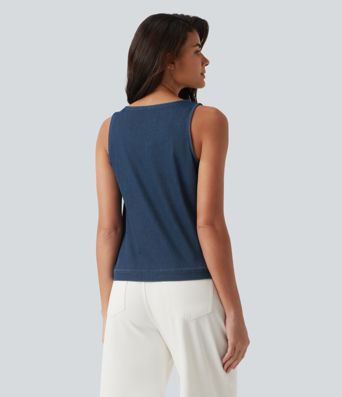 Halara Flex™ débardeur denim décontracté à encolure en U avec poche