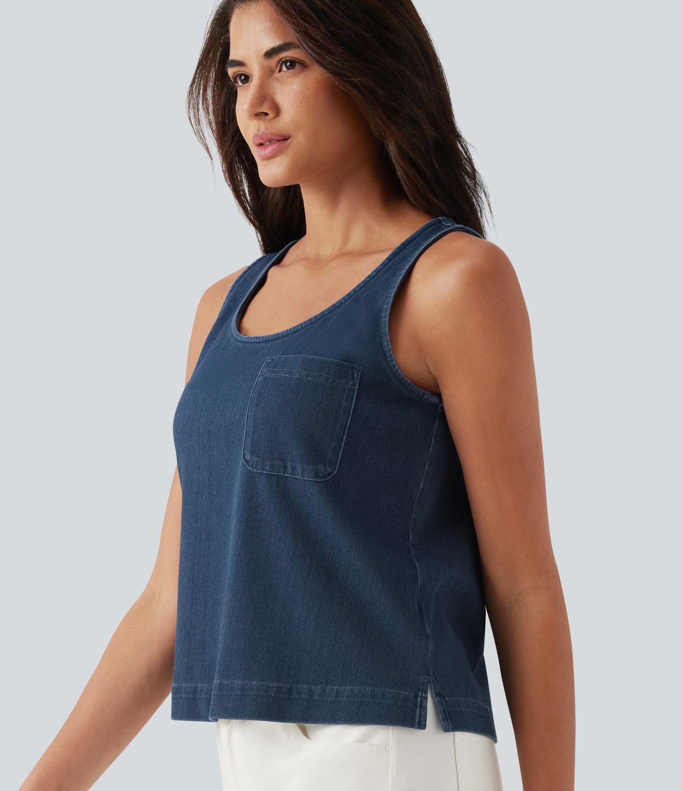 Halara Flex™ débardeur denim décontracté à encolure en U avec poche