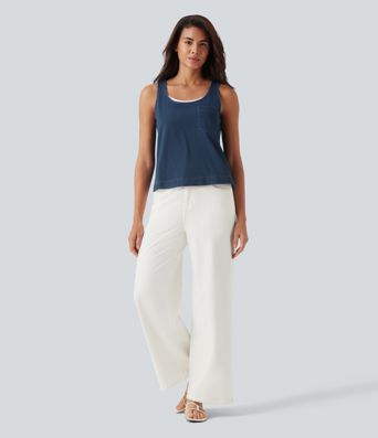 Halara Flex™ débardeur denim décontracté à encolure en U avec poche