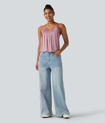 U-Neck Ruched 2-in-1 Built-in Bra InstantCool Quick Dry Casual Tank Top-UPF50+ U-Neck Ruched 2-in-1 Built-in Bra InstantCool Quick Dry Casual Tank Top-UPF50+