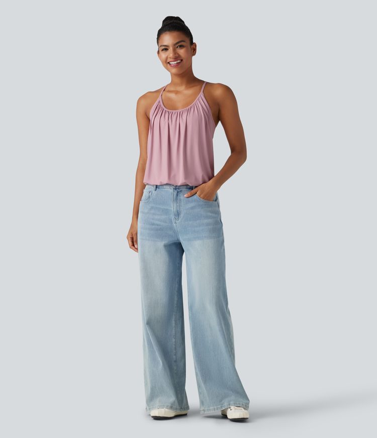 U-Neck Ruched 2-in-1 Built-in Bra InstantCool Quick Dry Casual Tank Top-UPF50+ U-Neck Ruched 2-in-1 Built-in Bra InstantCool Quick Dry Casual Tank Top-UPF50+