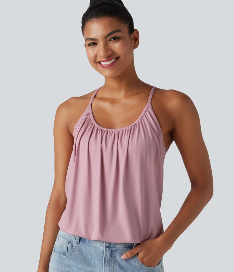 U-Neck Ruched 2-in-1 Built-in Bra InstantCool Quick Dry Casual Tank Top-UPF50+ U-Neck Ruched 2-in-1 Built-in Bra InstantCool Quick Dry Casual Tank Top-UPF50+