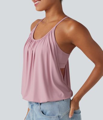 U-Neck Ruched 2-in-1 Built-in Bra InstantCool Quick Dry Casual Tank Top-UPF50+ U-Neck Ruched 2-in-1 Built-in Bra InstantCool Quick Dry Casual Tank Top-UPF50+