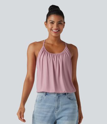 U-Neck Ruched 2-in-1 Built-in Bra InstantCool Quick Dry Casual Tank Top-UPF50+ U-Neck Ruched 2-in-1 Built-in Bra InstantCool Quick Dry Casual Tank Top-UPF50+