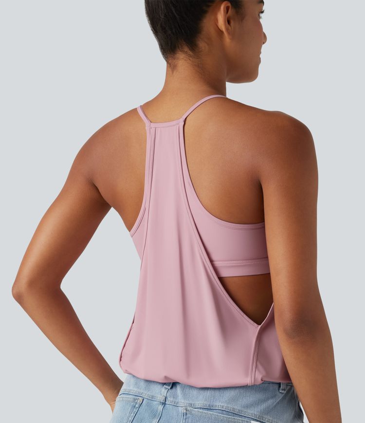 U-Neck Ruched 2-in-1 Built-in Bra InstantCool Quick Dry Casual Tank Top-UPF50+ U-Neck Ruched 2-in-1 Built-in Bra InstantCool Quick Dry Casual Tank Top-UPF50+