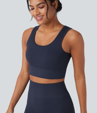 OneForm Seamless Flow Low Support U Neck Cropped Waffle Yoga Sports Bra