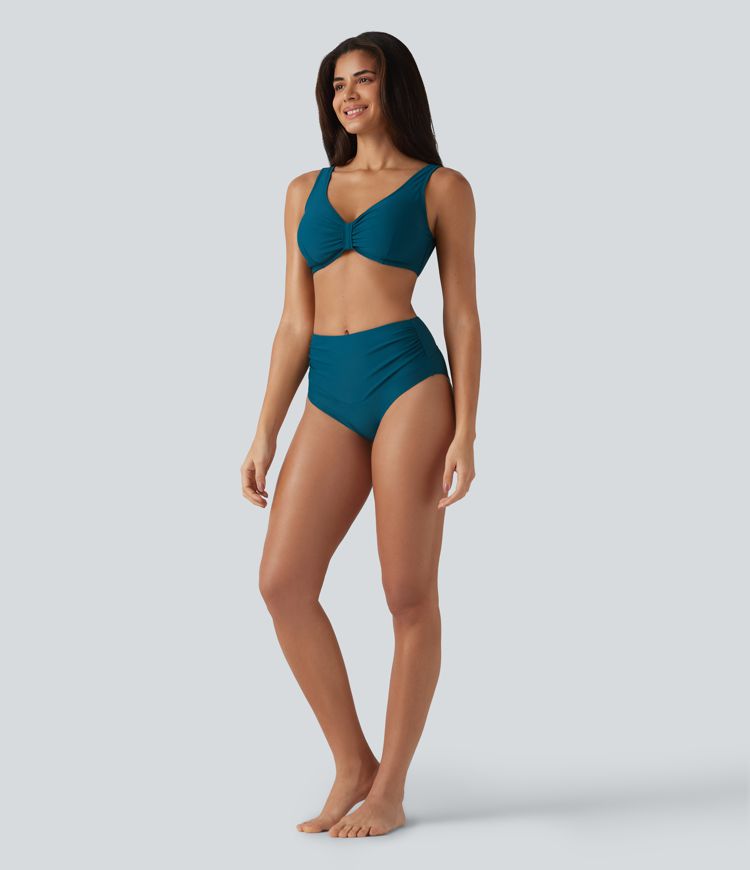V Neck Sheen Bikini Top Swimsuit DD-F Cups
