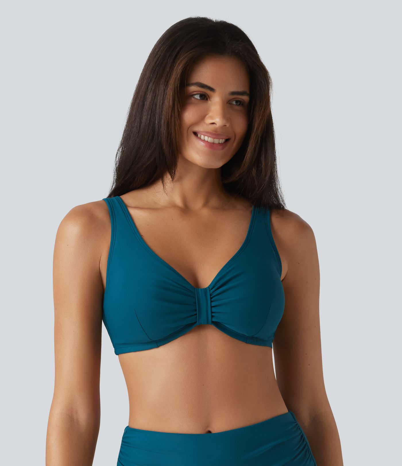 V Neck Sheen Bikini Top Swimsuit DD-F Cups