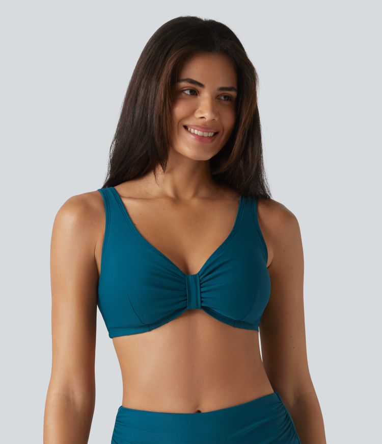 V Neck Sheen Bikini Top Swimsuit DD-F Cups