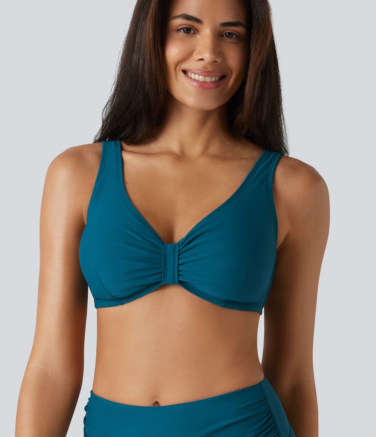 V Neck Sheen Bikini Top Swimsuit DD-F Cups