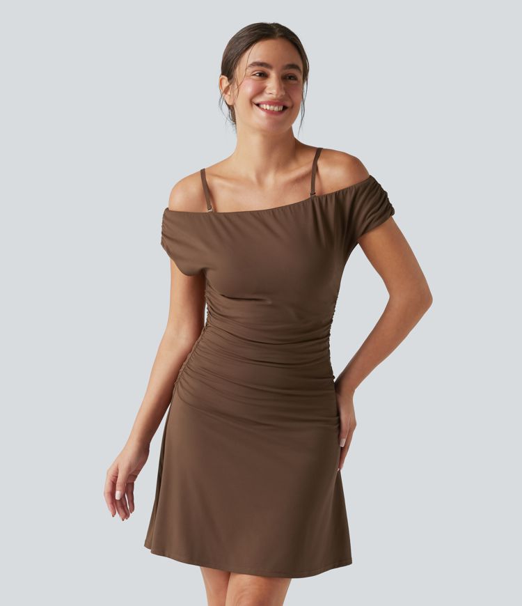 Soft Silt SoftlyZero™ Off-shoulder Removable Strap Built-in Bra 2-in-1 Yoga Active Dress with Pockets-Easy Peezy A-D Cups / 1