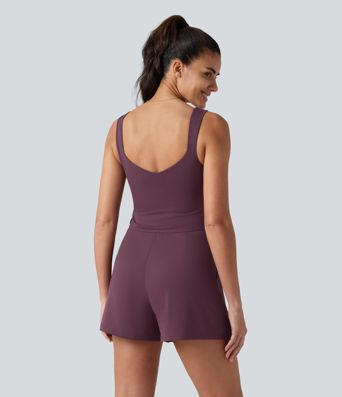 V Neck Built-in Bra Casual Romper with Pockets-Easy Peezy Edition V Neck Built-in Bra Casual Romper with Pockets-Easy Peezy Edition
