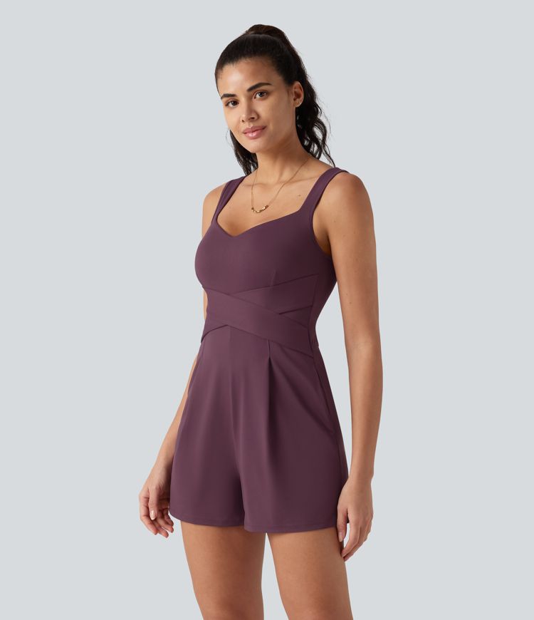 V Neck Built-in Bra Casual Romper with Pockets-Easy Peezy Edition V Neck Built-in Bra Casual Romper with Pockets-Easy Peezy Edition
